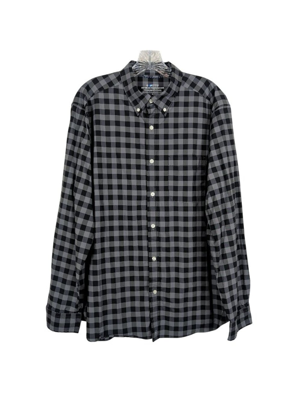 Vineyard Vines OTG Performance Shirt Men's L Gray Black Plaid Stretch